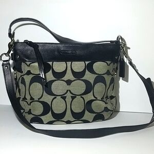 COACH Canvas Zoe Black Leather Shoulder Purse